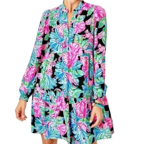 Lilly Pulitzer Dresses & Skirts - Lilly Pulitzer Womens M Winona Stretch Dress Onyx Jaguar Jungle Beach Resortwear